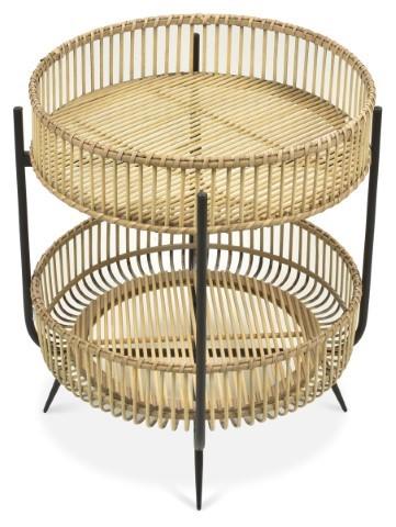 Two Tier Bamboo and Metal Side Table - Natural