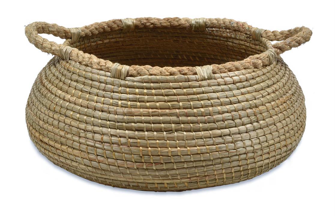 Ubud Round Low Mendong Basket With Handles - Natural