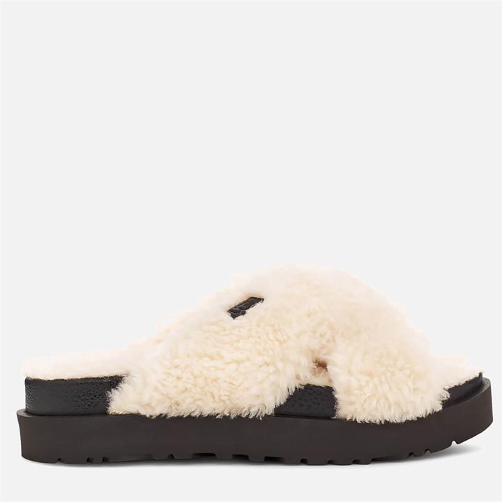 UGG Women's Fuzz Sugar Cross Slide Sustainable Slippers - Natural/Black - UK 5