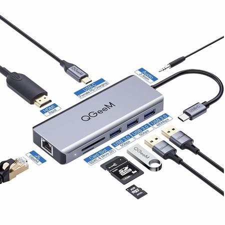 USB C Hub 9-in-1  Dongle with HDMI 4K, 100W PD Charging, USB 3.0/2.0, USB C to 3.5mm, Gigabit Ethernet, SD/Micro Card Reader
