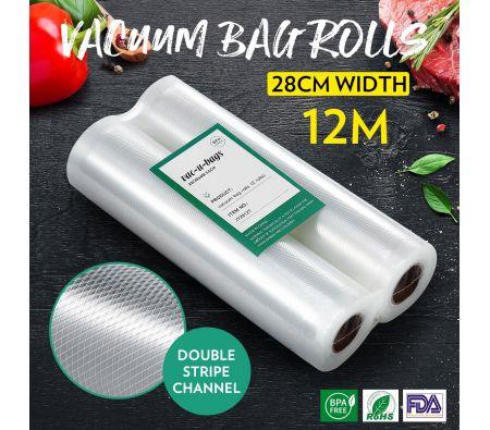 Vacuum Sealer Bags 2 Rolls 28cm*600cm Foodsaver Sous Vide Double-Sided Twill Bag for Vacuum Sealers
