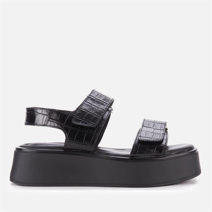 Vagabond Women's Courtney Embossed Leather Double Strap Sandals - Black/Black - UK 8