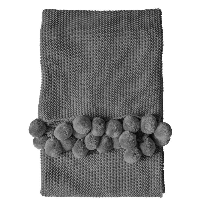 Vale Stitched Pom Pom Throw Grey