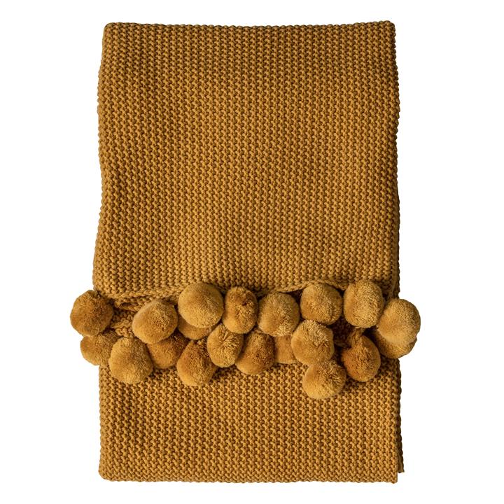 Vale Stitched Pom Pom Throw Ochre