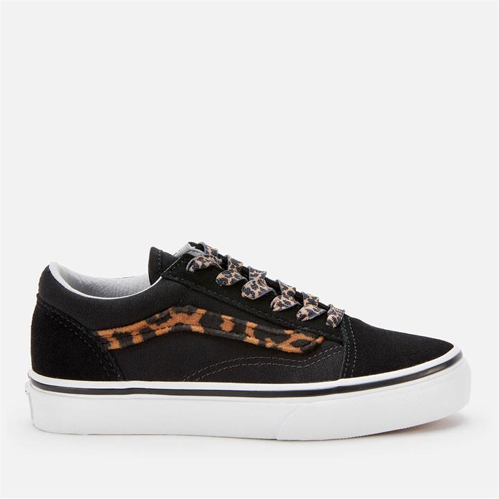 Vans Kids' Old Skool Leopard Trainers - Black/True White - UK 12 Kids