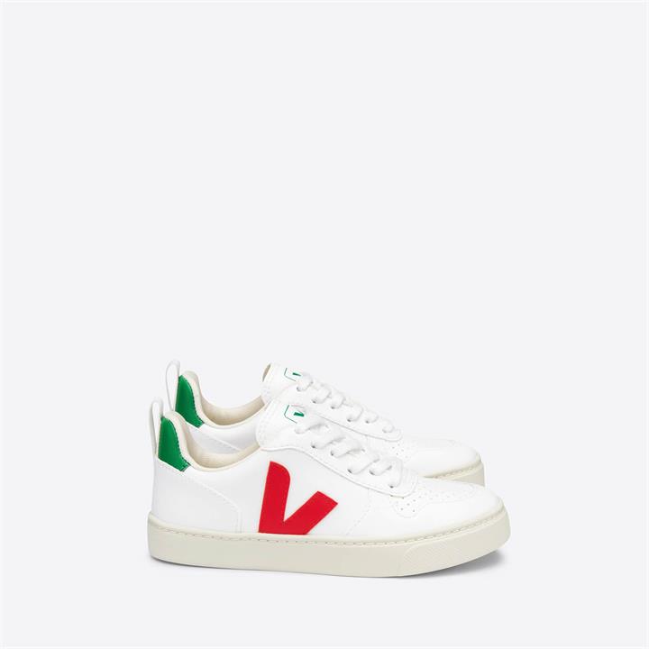 Veja Kids' V-10 Lace Trainers - White Pekin Emeraude - UK 3  Kids