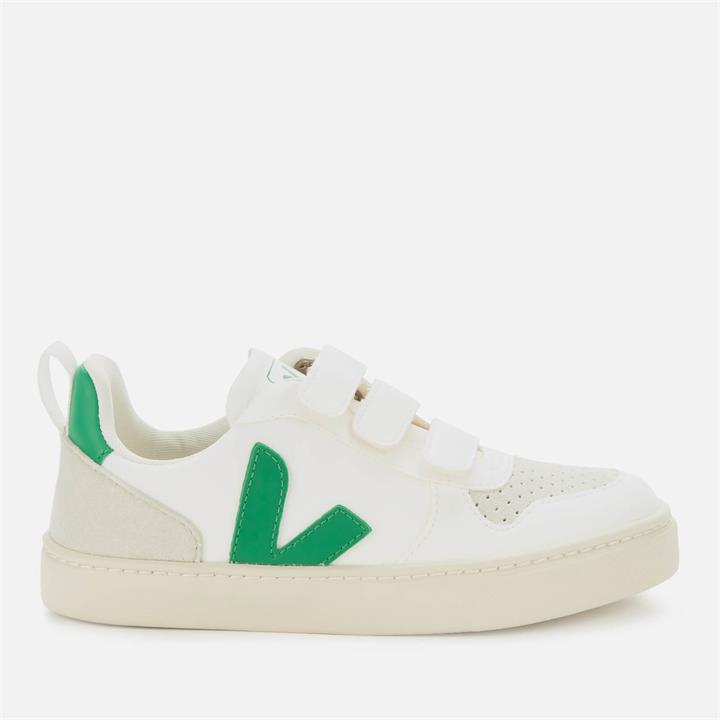 Veja Kid's V10 Velcro Leather Trainers - White/Emeraude - UK 10.5 Kids
