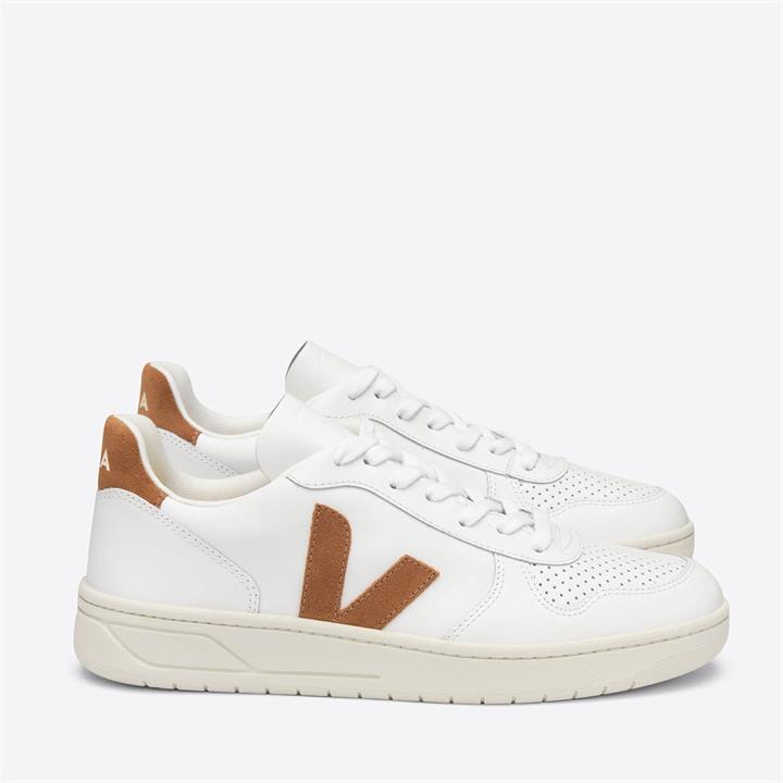 Veja Men's V-10 Leather Trainers - Extra White/Camel - UK 8