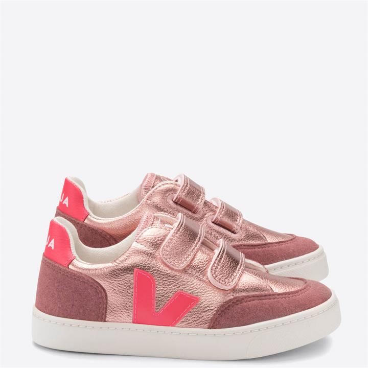 Veja Toddlers' V-12 Velcro Trainers - Nacre/Rose/Fluo - UK 7 Toddler