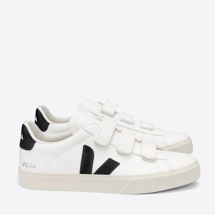 Veja Women's Recife Chrome Free Leather Velcro Trainers - Extra White/Black - UK 7