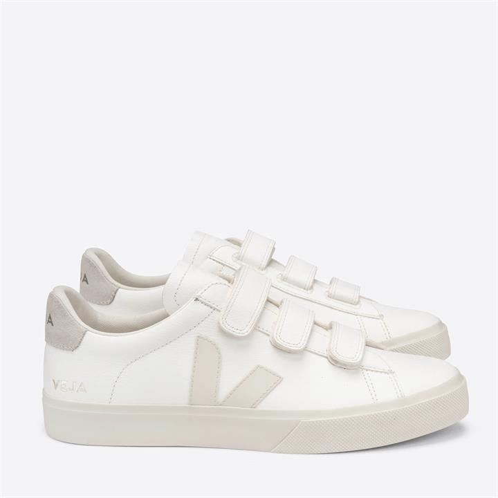 Veja Women's Recife Chrome Free Leather Velcro Trainers - Extra White/Pierre/Natural - UK 4
