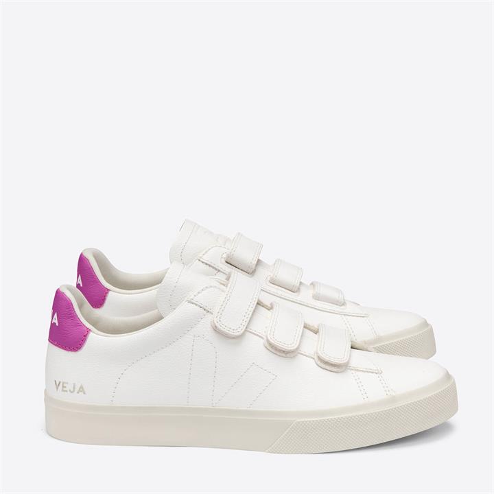 Veja Women's Recife Chrome Free Leather Velcro Trainers - Extra White/Ultraviolet - UK 3