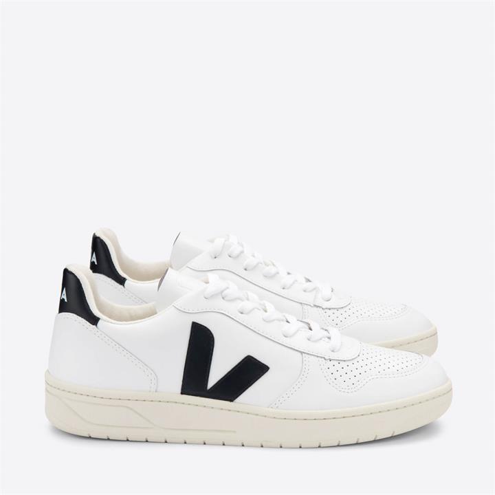 Veja Women's V-10 Leather Trainers - Extra White/Black - UK 7
