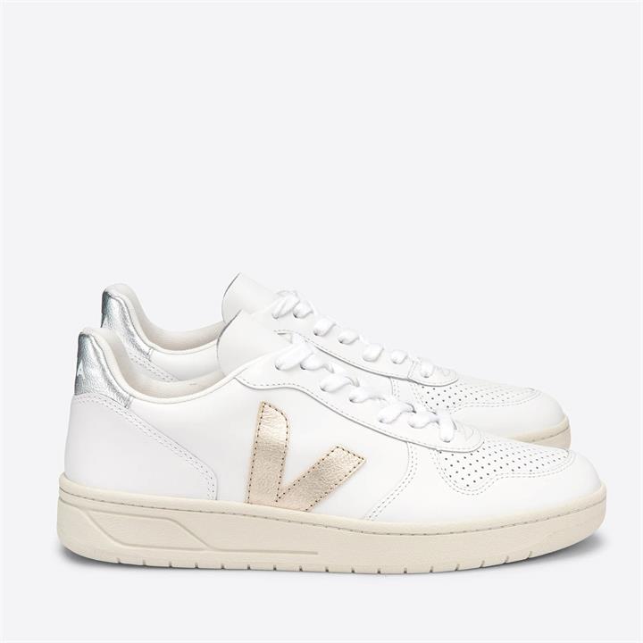 Veja Women's V10 Leather Trainers - Extra White/Platine/Silver - UK 4