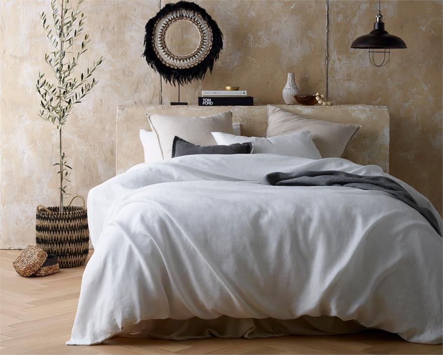 Vintage Design White 100% Hemp Quilt Cover Set- King Bed