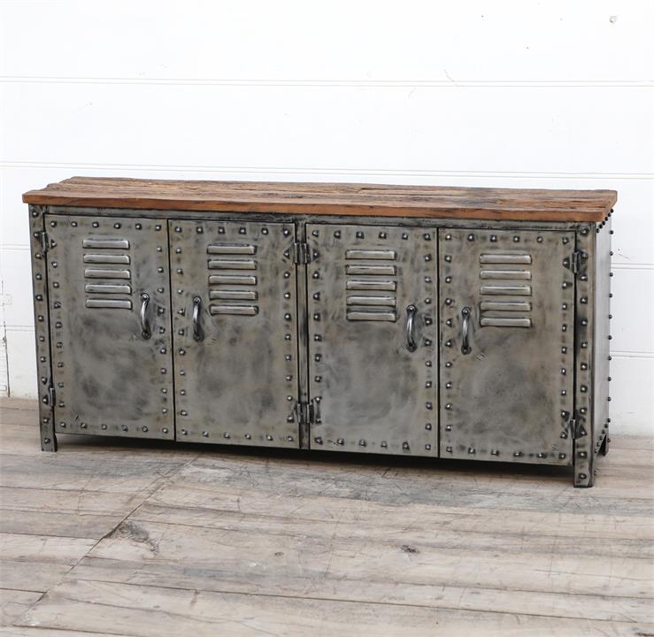 Vintage Iron Locker Sideboard With Reclaimed Railway Sleeper Wood