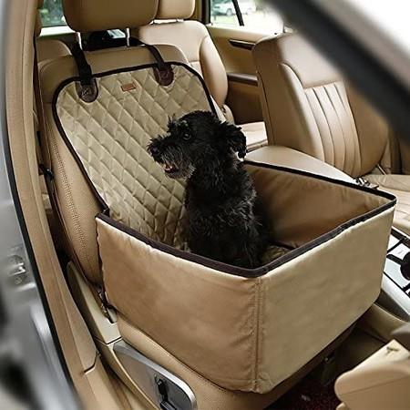 Waterproof Dog Bag Pet Car carrier Dog Car Booster Seat Cover Carrying Bags for Small Dogs Outdoor Travel (Beige)