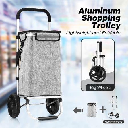 Waterproof Shopping cart Trolley Foldable Aluminium Grocery Bag Grey