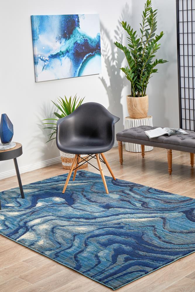 Waves Modern Indigo Rug 230x160cm