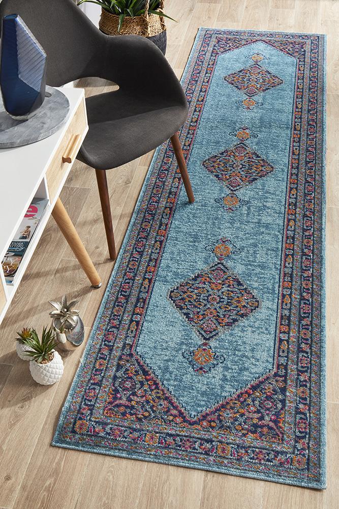 Whisper Diamond Blue Runner Rug 300X80cm