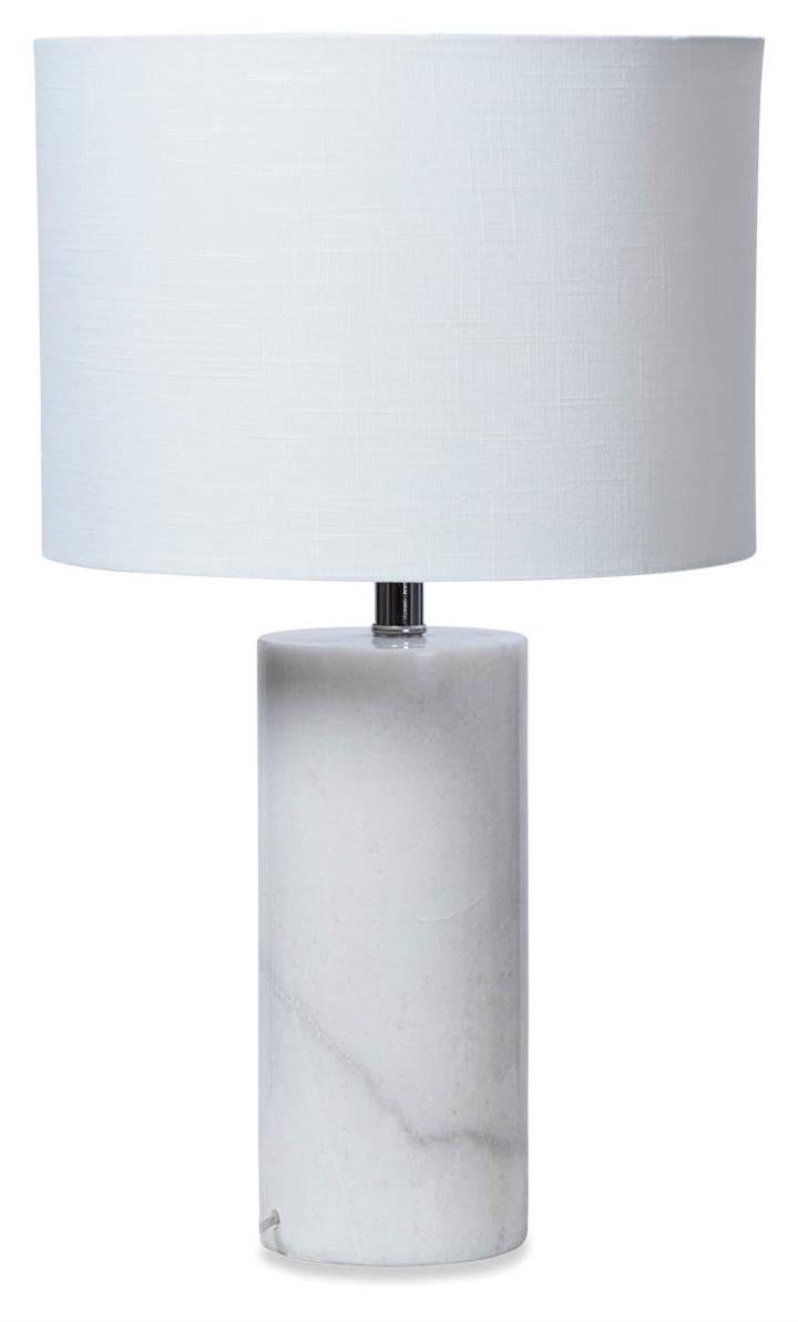 White Cylinder Marble Table Lamp with Linen Shade - White