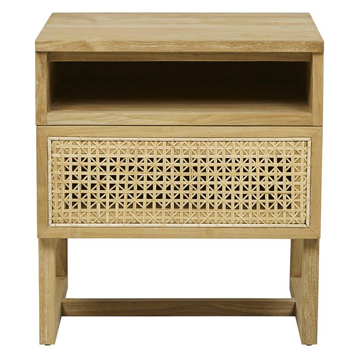 Willow Woven Bedside - Natural Teak Wood