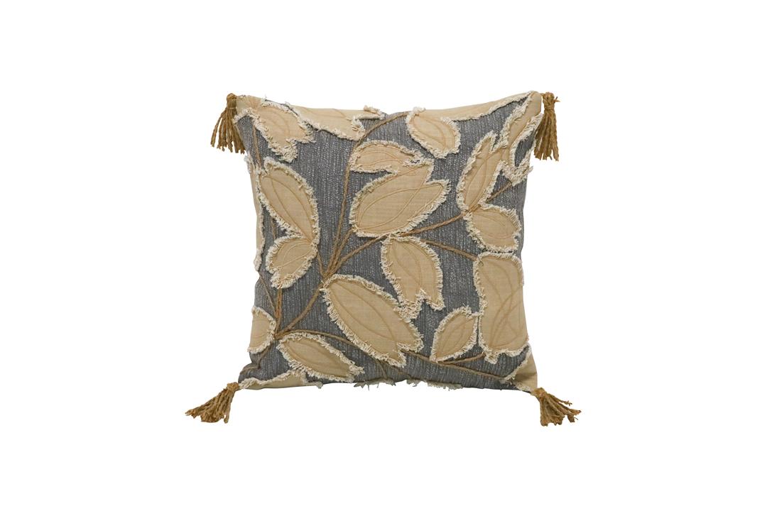 Willows Embroidered Cushion - Grey & Beige