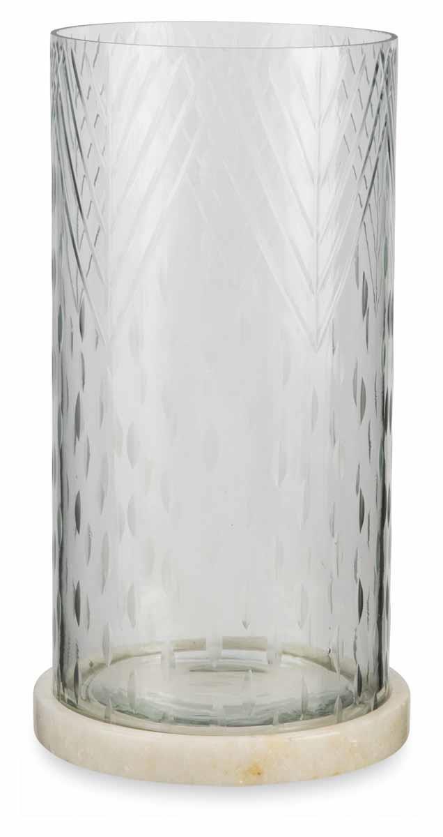 Wire Cut Glass Hurricane Lamp with Marble Base Circular Pattern Large