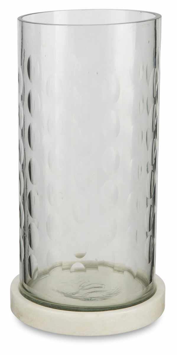 Wire Cut Glass Hurricane Lamp with Marble Base Lattice Pattern Large