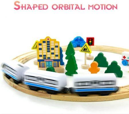 Wood Circuit Train Electric Magnetic Locomotive Battery Circuit Car Wood Building Set for Children 3 4 5 Years Old