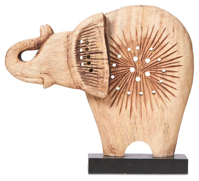 Wooden Chiselled Elephant in Mango Wood - Natural/Black