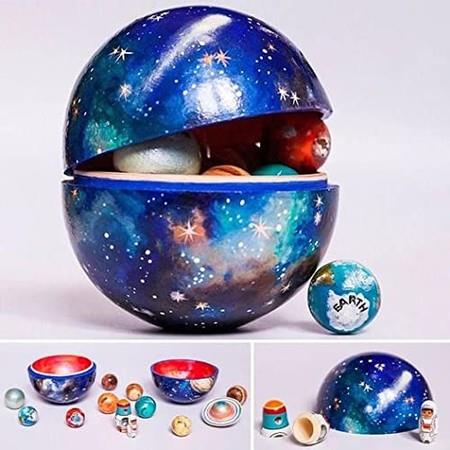 Wooden Solar System Cosmos Learning Game Toy, 8 Planets Sun and Moon Astronaut and Rocket Model, Hand-Crafted DIY Kit Educational Toy Model Stem, Gift for Kids