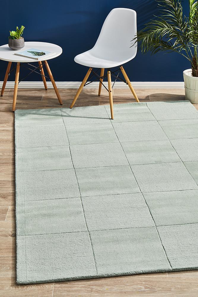 Wool Hand Loomed Rug - Box Seafoam - 165x115cm