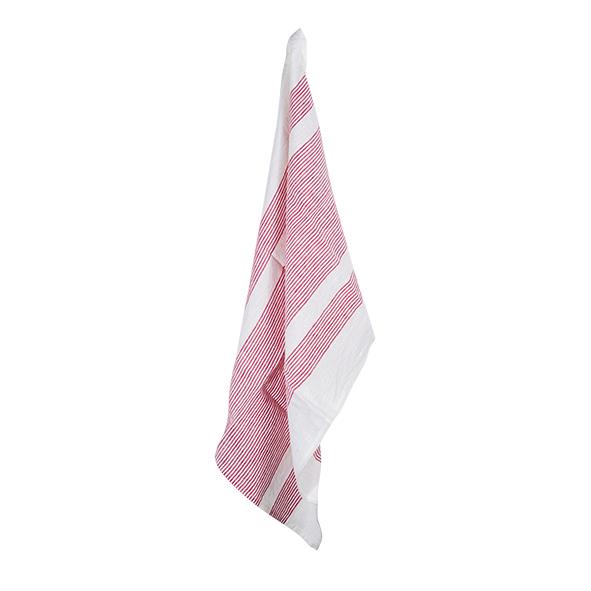 Woven Multi Stripe Tea Towel Red & White
