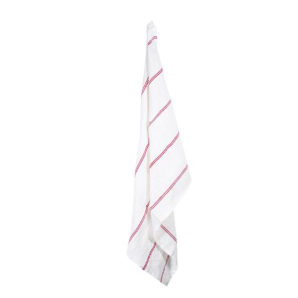 Woven Stripe Tea Towel Off-White & Red