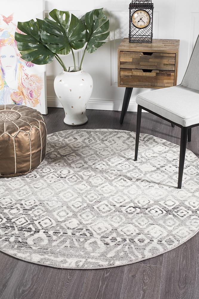 Zakira Dark Grey Tribal Round Rug 150x150cm