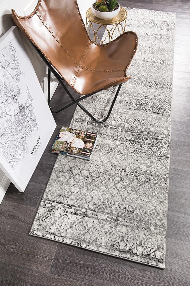 Zakira Dark Grey Tribal Runner Rug 300x80cm