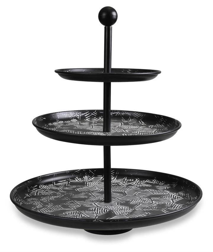 Zaza 3 Tier Round Cake Stand - Black/White Wash