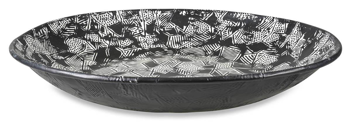 Zaza Large Round Iron Tray - Black/White Wash