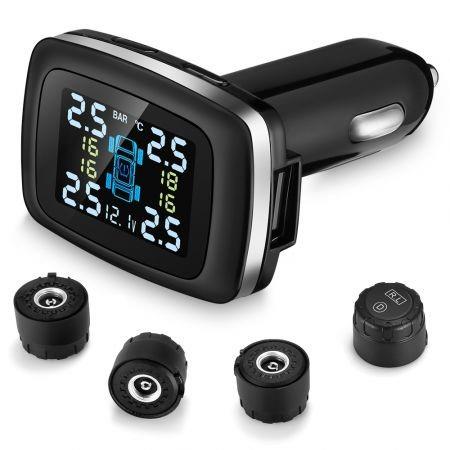ZEEPIN C100 Tire Pressure Monitoring System�Cigarette Lighter Plug TPMS LCD Screen Display 4 External Sensors