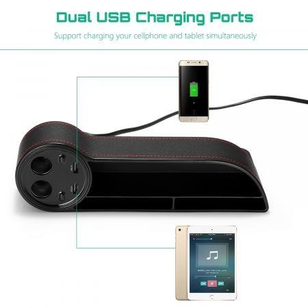 ZEEPIN C15 Multi-use Car Seat Gap Storage Box Voltage Display 2 Cigar Lighters